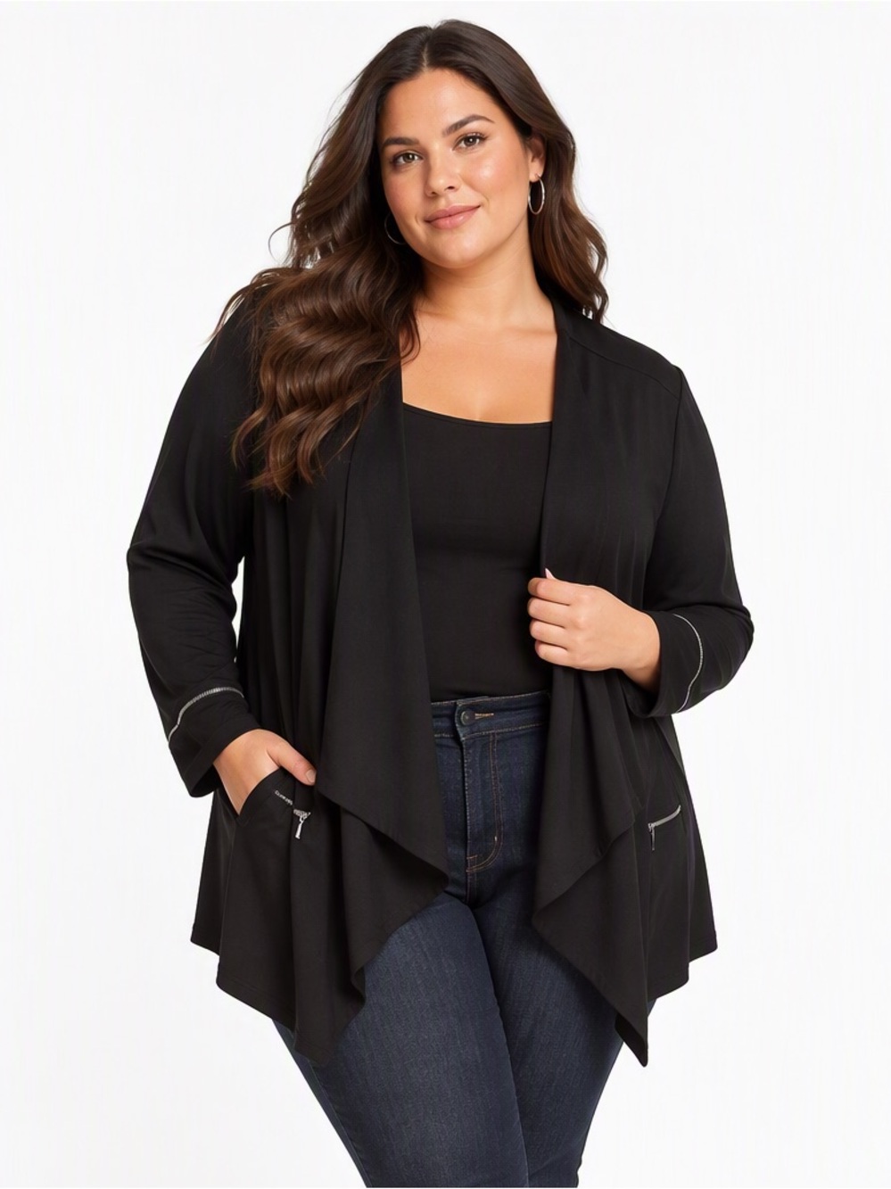 Dex Black Asymmetrical Open Front Blazer